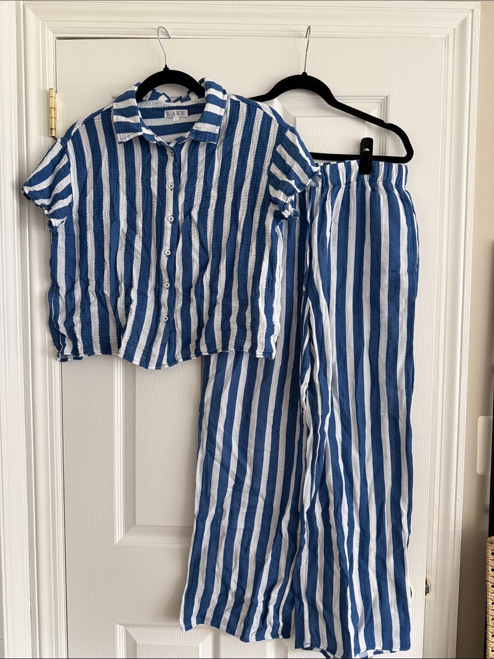Blue & White Striped Women's Pajama Set by LAKE